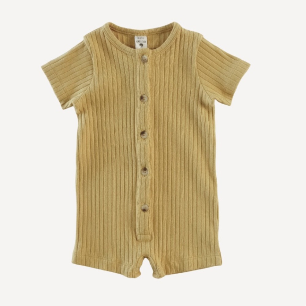 Kate Quinn short sleeve button shortie | golden honey organic cotton wide rib 3